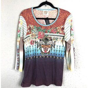 Skinnie Minnie Top Womens Large Tattoo Print All Over Y2K Lover Rose Sparkle NEW